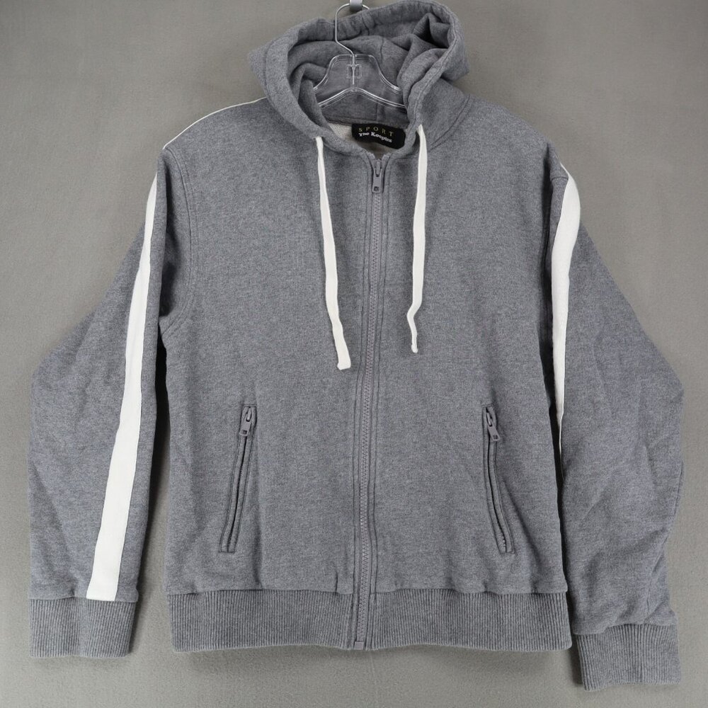 The Kooples Sport Men's Gray Terry Hoodie Jacket Full Zip Up Size L Stripe